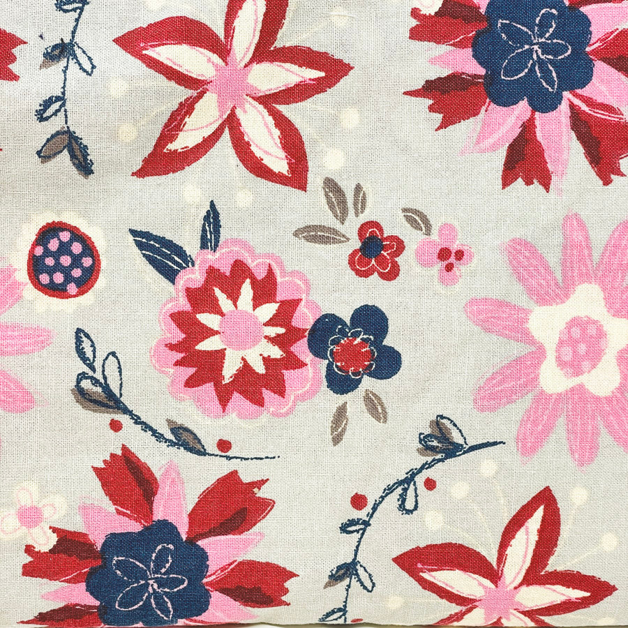 Appx 1 yd - Red/Pink/Blue Floral Cotton Fabric