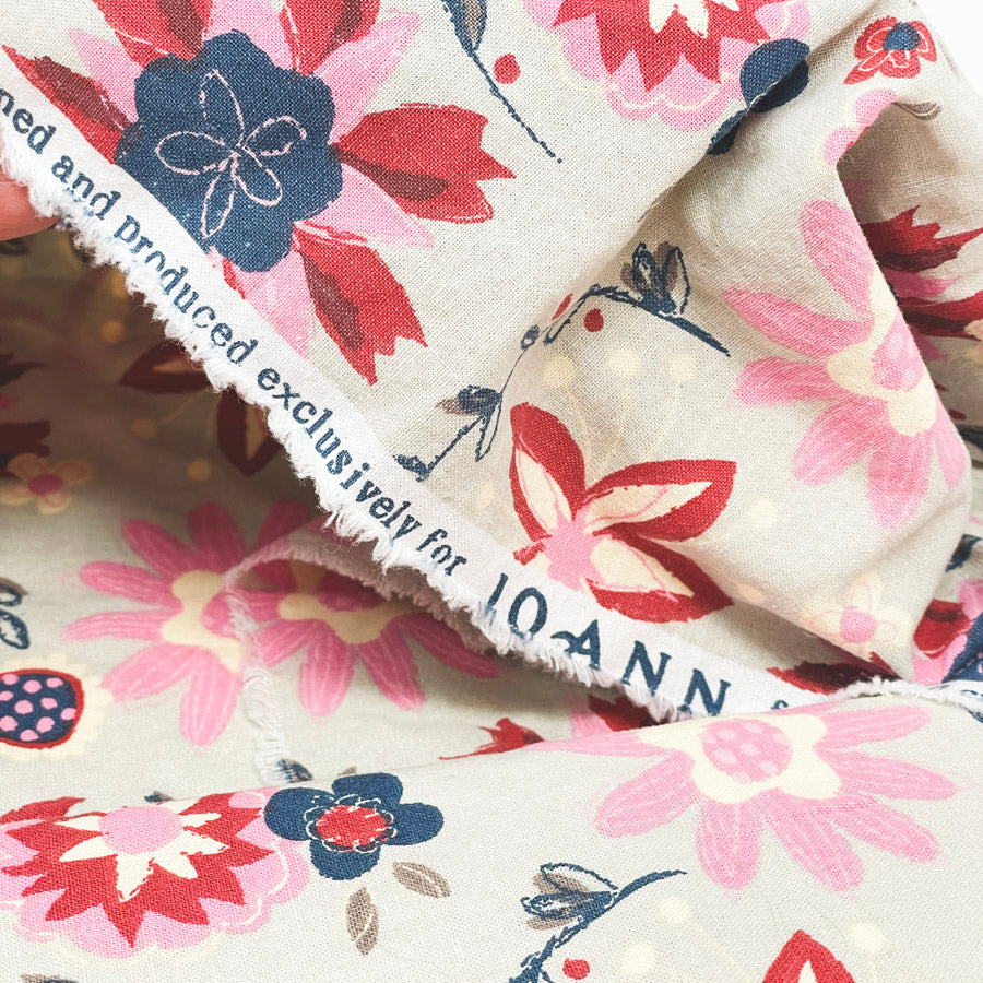 Appx 1 yd - Red/Pink/Blue Floral Cotton Fabric