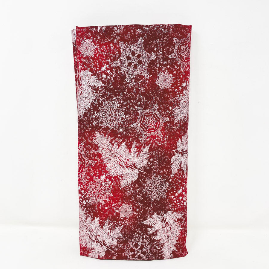 Appx 1 yd - Red Holiday Florish Cotton Blend Fabric