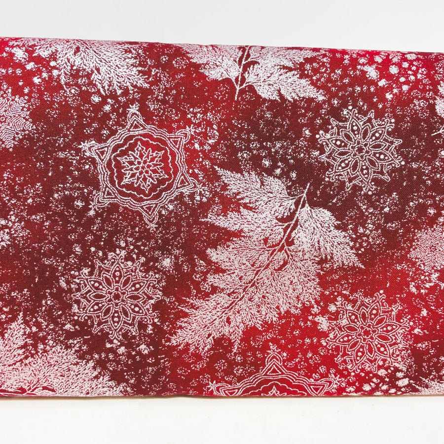 Appx 1 yd - Red Holiday Florish Cotton Blend Fabric