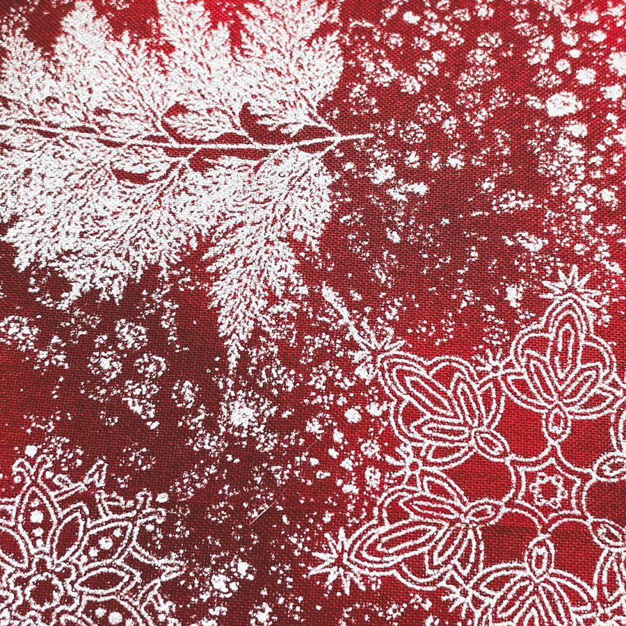 Appx 1 yd - Red Holiday Florish Cotton Blend Fabric