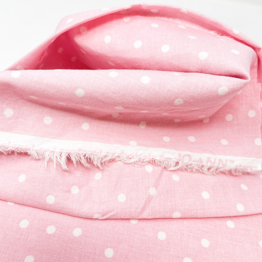 Appx 1 yd - Pink Polka Dot Cotton Fabric