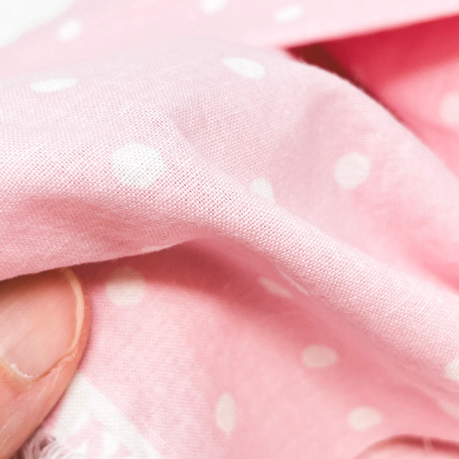 Appx 1 yd - Pink Polka Dot Cotton Fabric