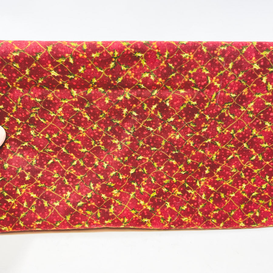 Appx 1 yd - Holly Leaves Red Cotton Fabric