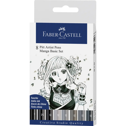 NEW // Faber-Castell Pitt Artist Pen, Manga Basic Set - Wallet of 8