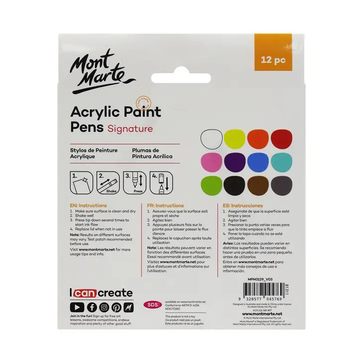 NEW // Acrylic Paint Pens Fine Tip 1mm (12) by Mont Marte