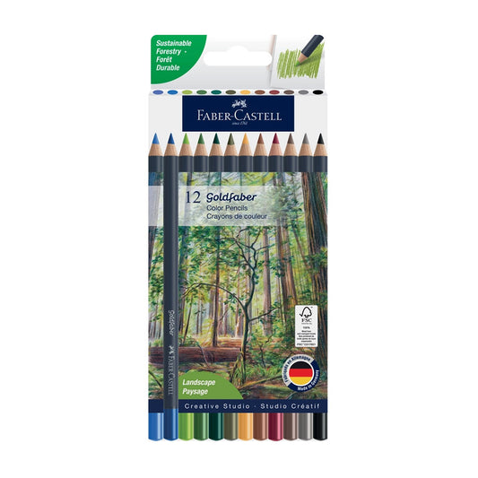NEW // Faber-Castell Goldfaber Landscape Colors – Aqua Watercolor Pencils, Box of 12