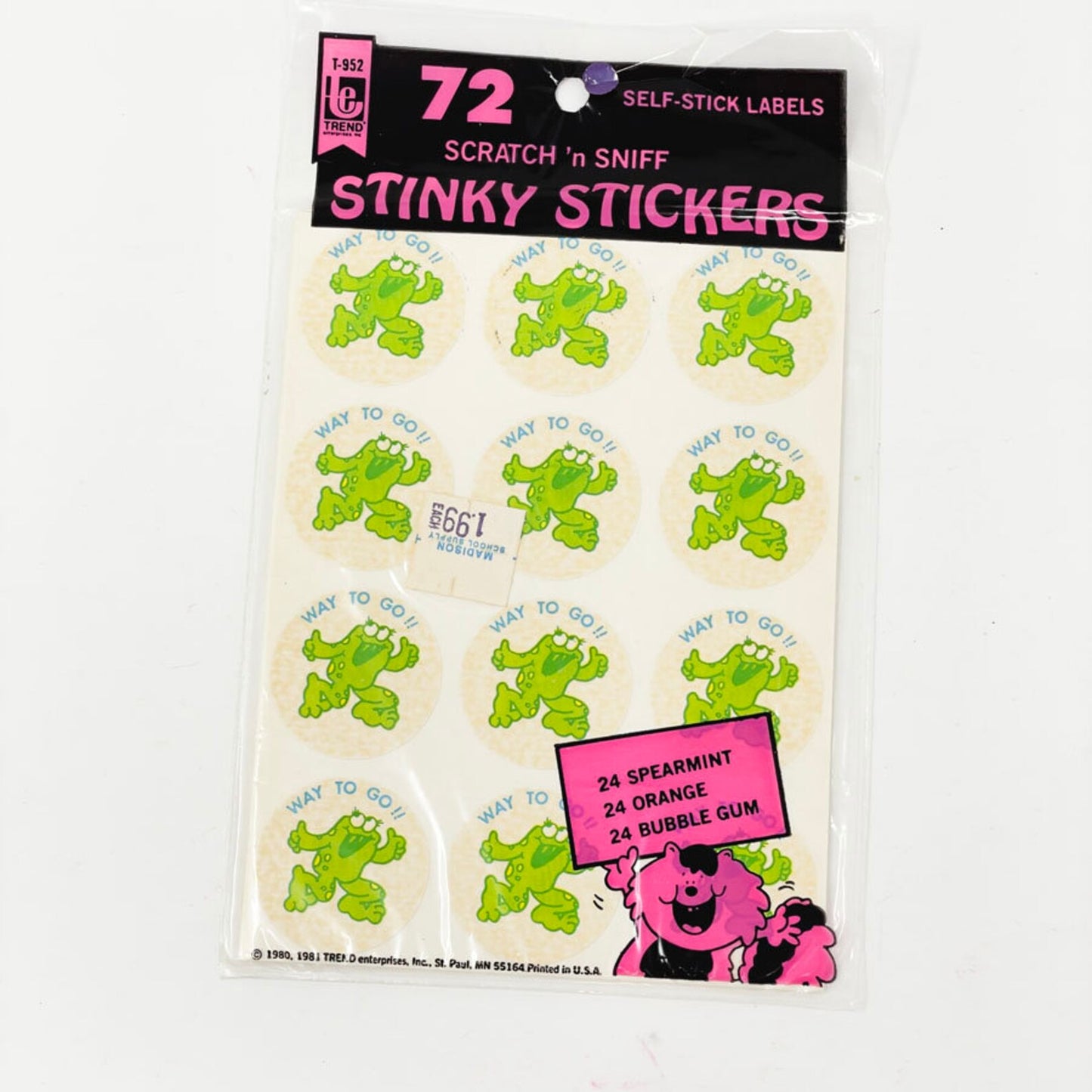 1980s Trend Scratch & Sniff Stinky Stickers - Spearmint, Orange, and Bubble Gum - Unopened Pack