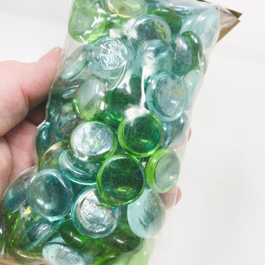 Blue Green Glass Flat Back Marbles